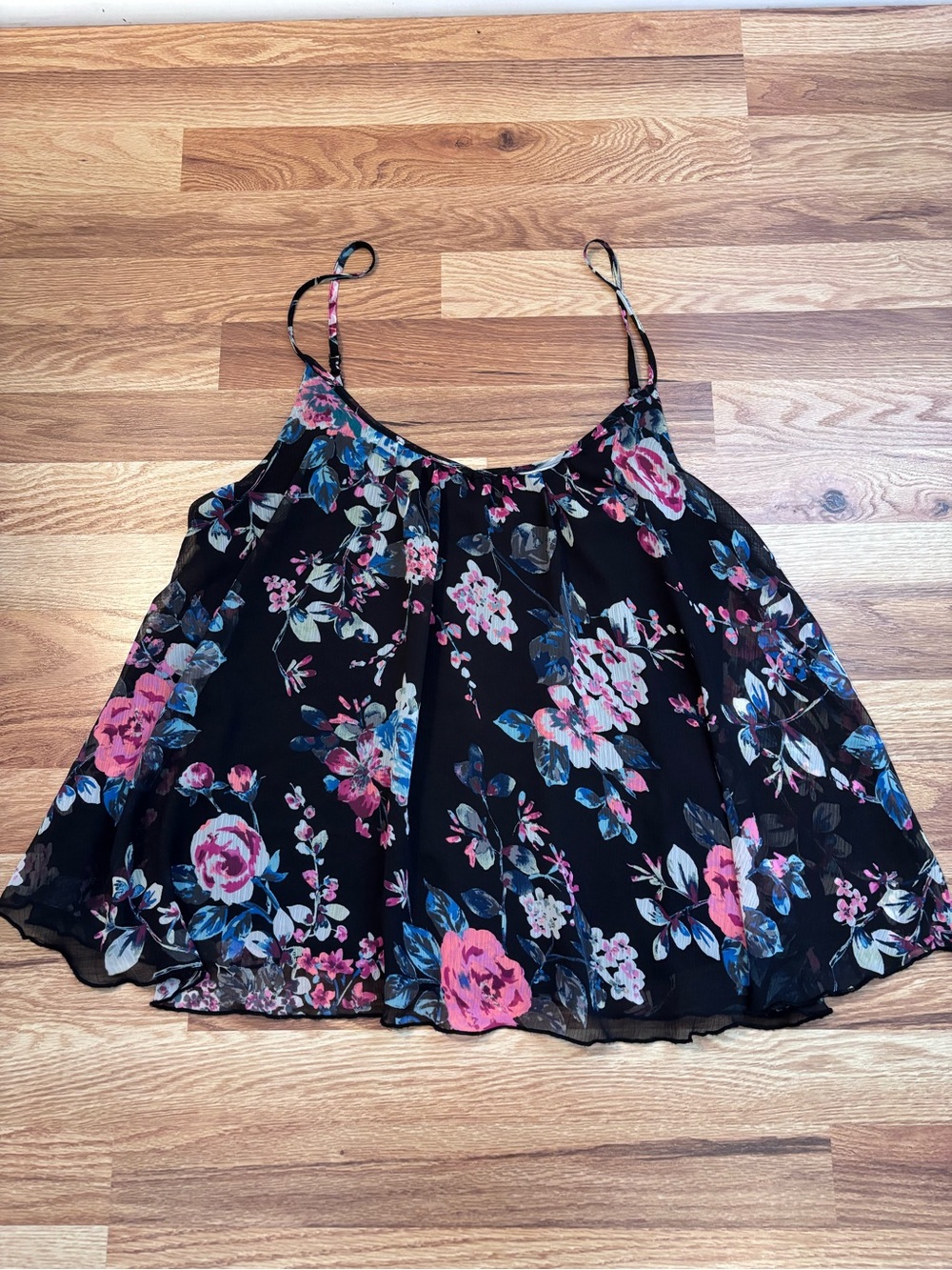 Express Black Floral Flowy Short Double Layered Womens Camisole Size L